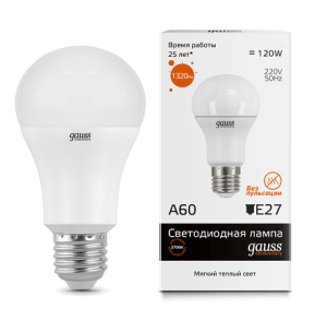 Картинка анонса товара «лампа gauss led шар a60 15w e27 2700к (elementary) 23215»