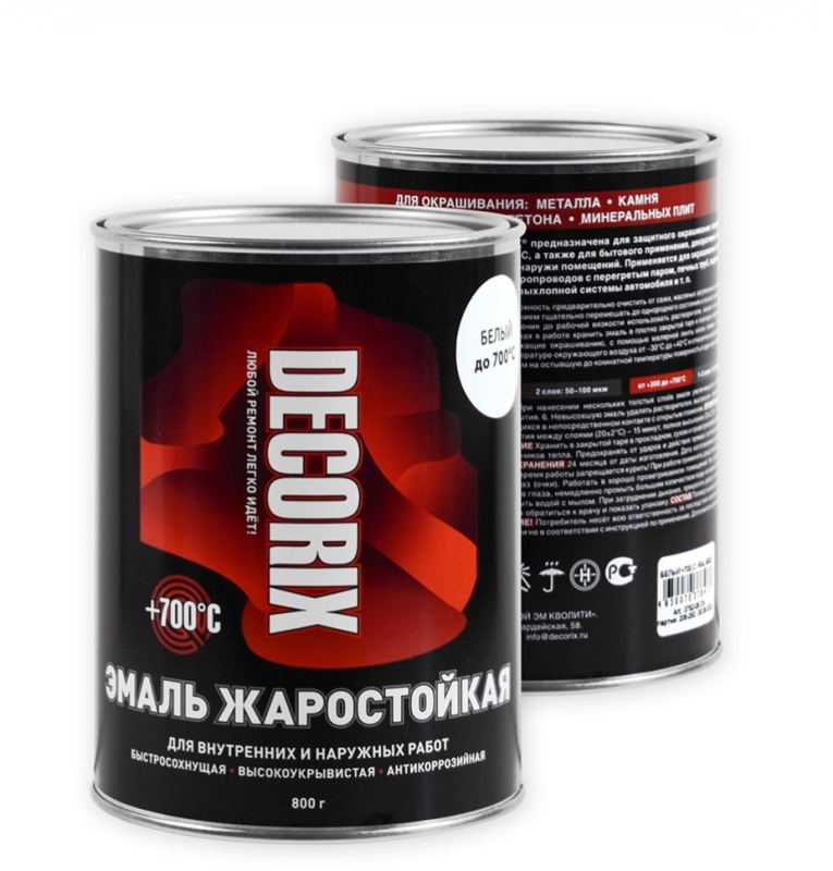 Детальная картинка товара «эмаль жаростойкая +700°с decorix,банка 0,8 кг.,белый » Детальная картинка товара «эмаль жаростойкая +700°с decorix,банка 0,8 кг.,белый »