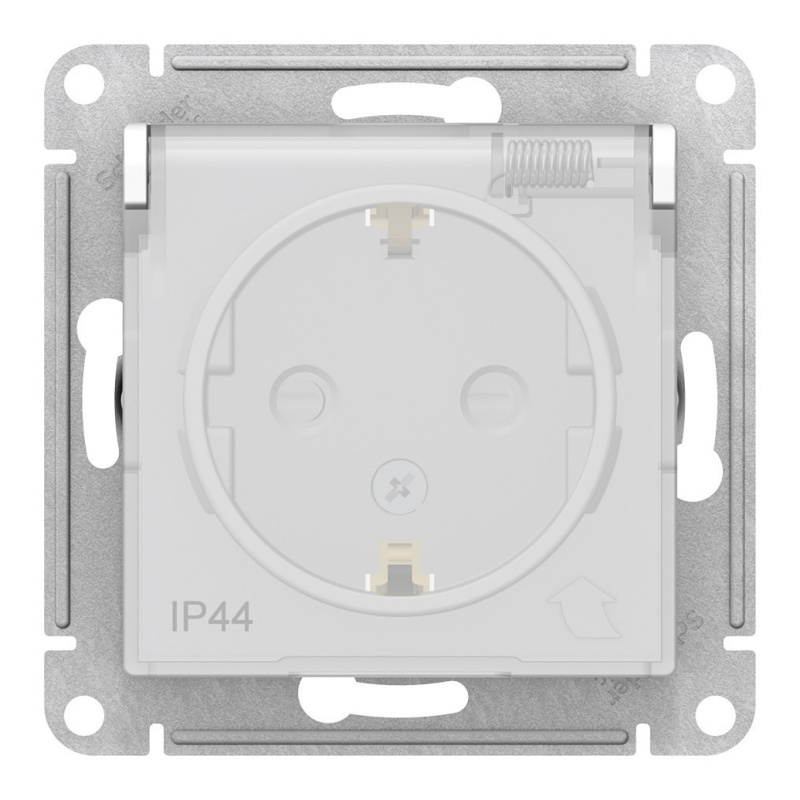 Картинка анонса товара «atlasdesign розетка 1-м сп 16а ip44 с/з. защ. шторки с крышкой механизм бел. se atn440146»