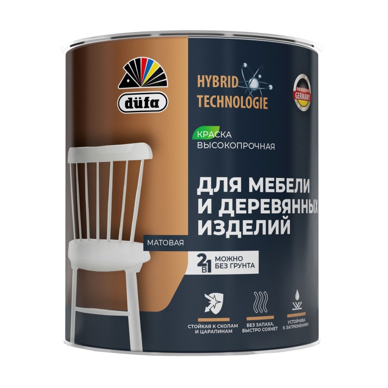 Картинка анонса товара «эмаль "dufa" (дюфа) акриловая матовая для мебели и деревянных изделий белая 0,75 л »