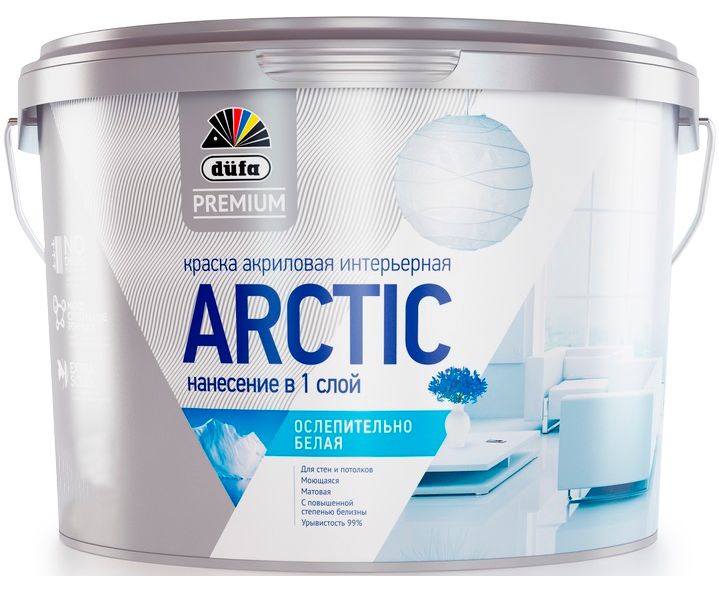 Картинка анонса товара «краска вд dufa (дюфа) premium arctic интерьер ослепительно белая, база 1, 9л»